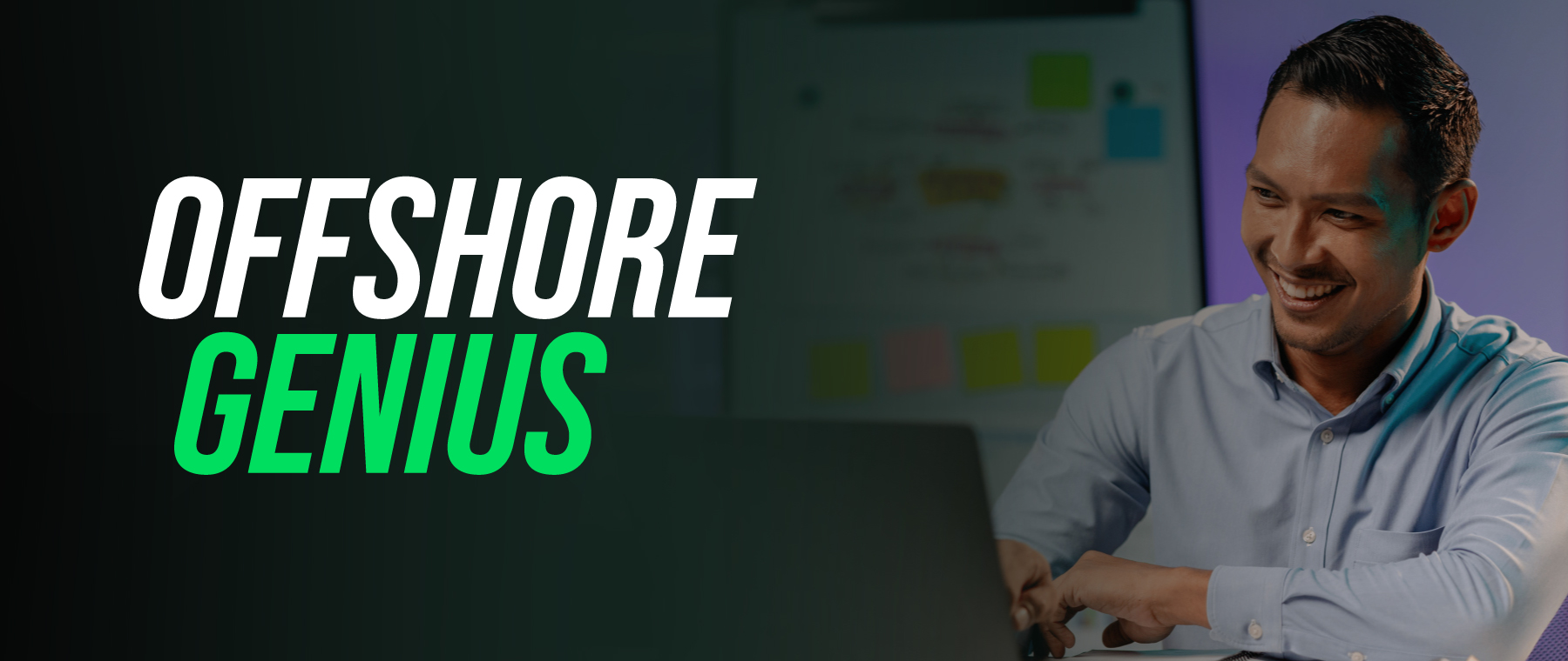 Marca Offshore Genius aplicada al banner de su sitio web